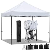 Yaheetech Pop Up Canopy Tent, Commercial Instant Shelter Tent, Heavy Duty Event Tent Pavilion, Portable Waterproof Canopy Folding, Wheeled Bag, Canopy Sandbags x4, Tent Stakesx4, 10x10 FT (White)