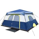 Hitwby Tents, 8 Person 60 Seconds Set Up Camping Tent, Waterproof Pop Up Tent with Top Rainfly, Instant Cabin Tent, Advanced Venting Design, Provide Gate Mat, Blue