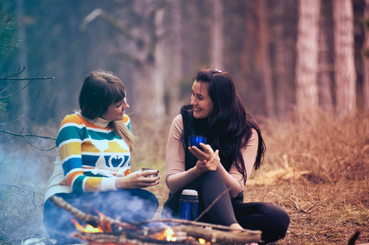 drinking coffee while camping