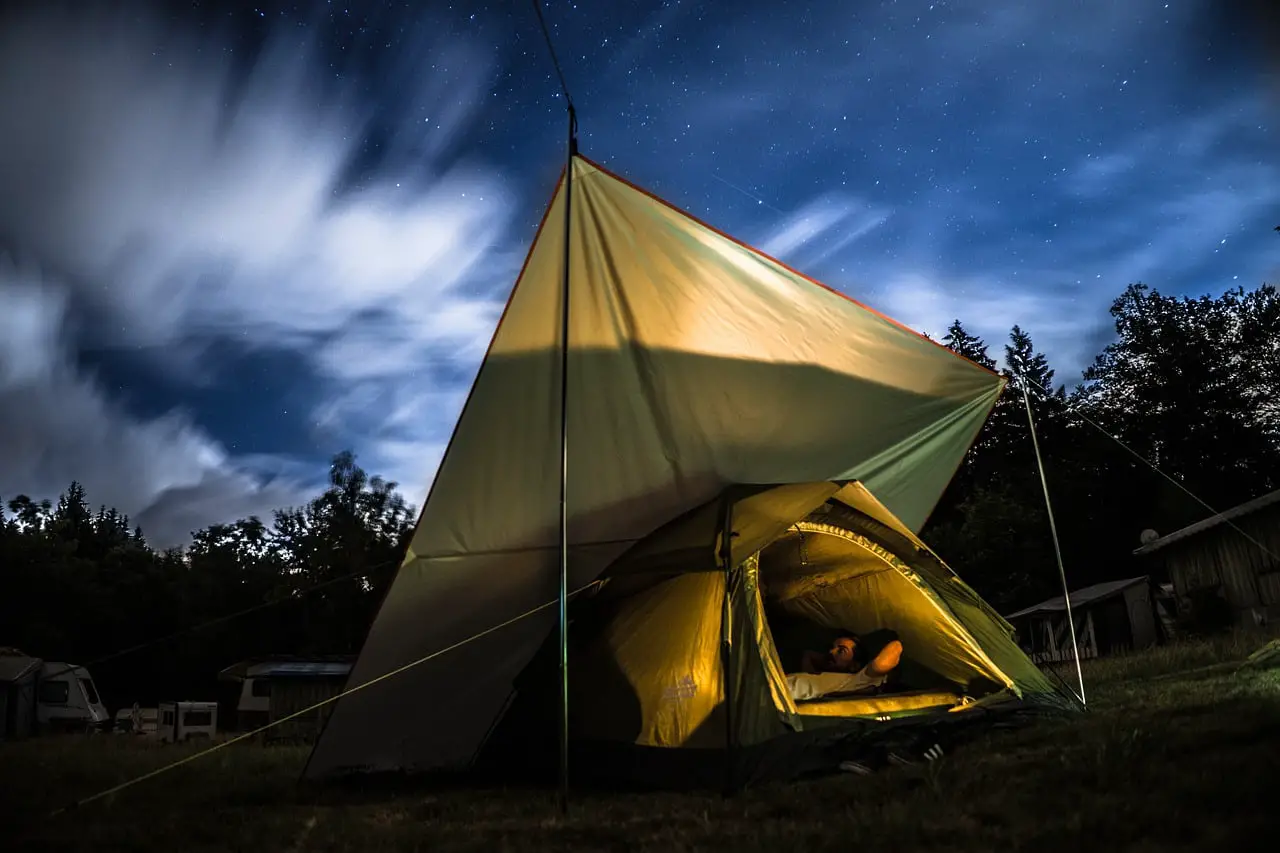 night camping with a tent