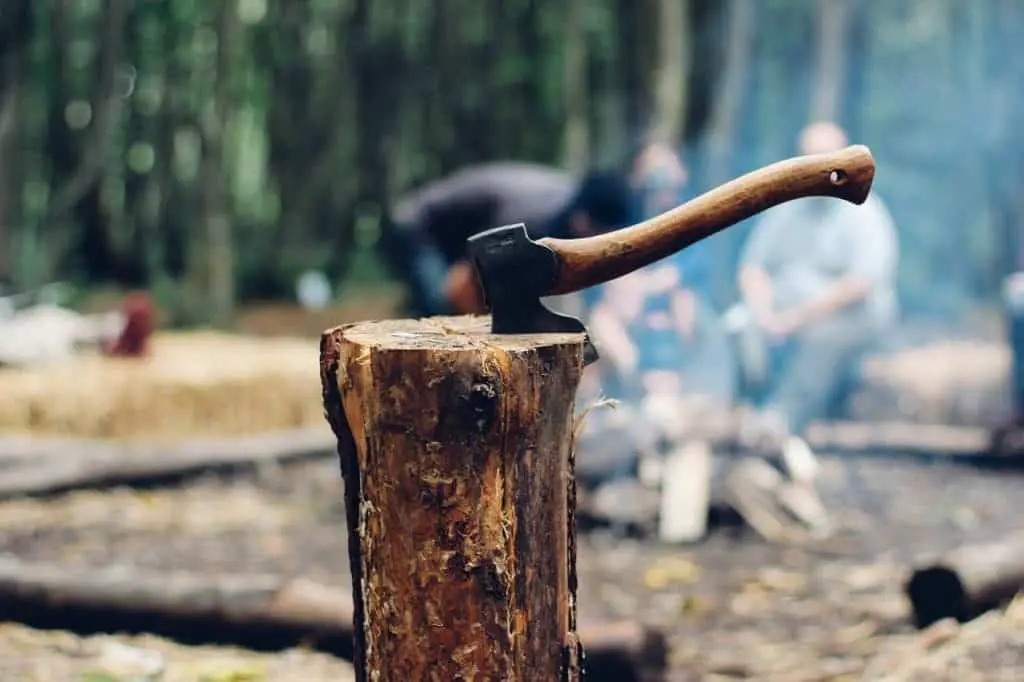 chopping wood with axe