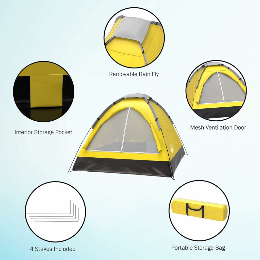 2-Person Camping Tent - Includes Rain Fly and Carrying Bag - Lightweight Compact Outdoor Tent for Backpacking, Hiking, or Beaches by Wakeman (Orange)