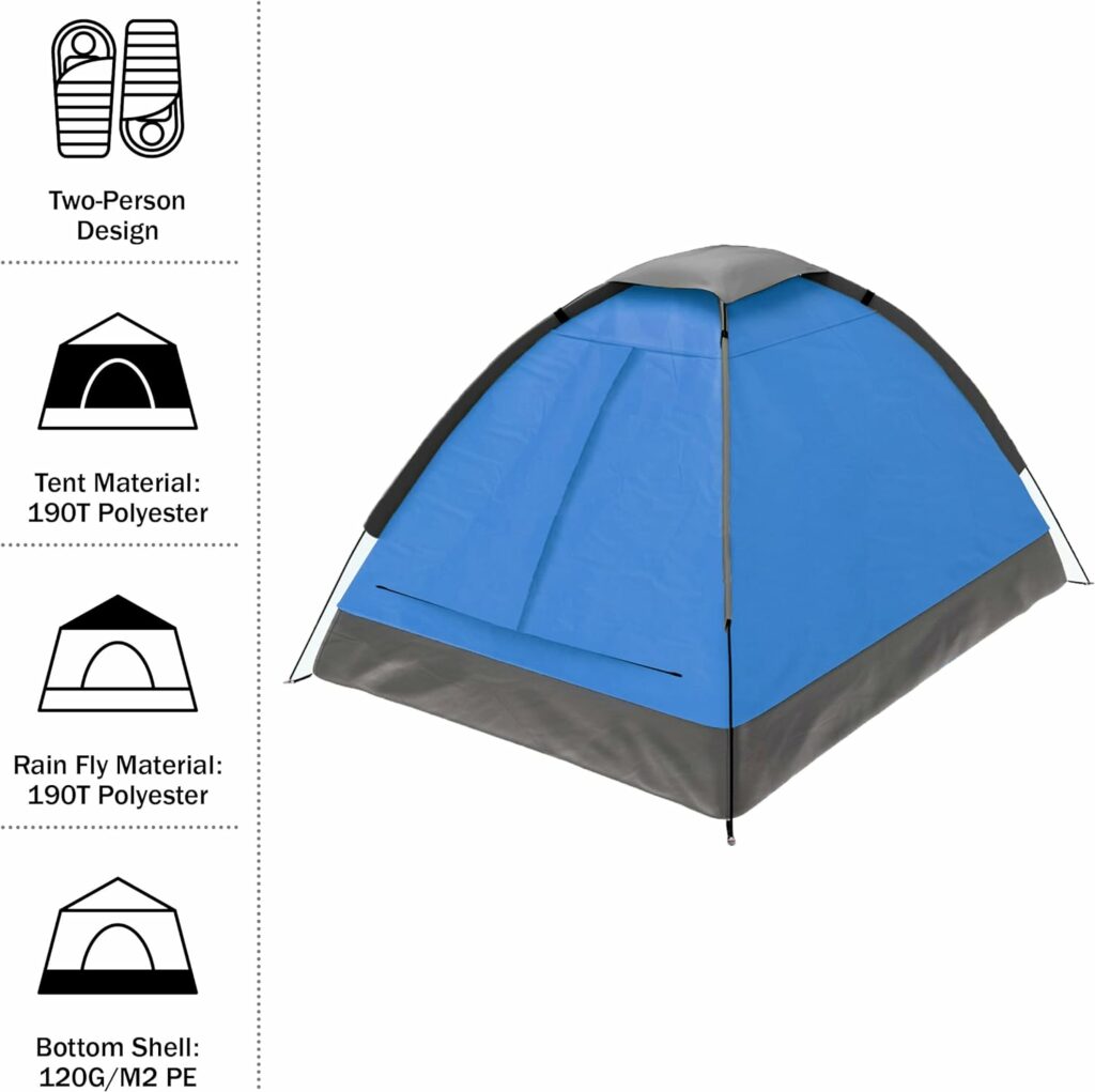 2-Person Camping Tent – Includes Rain Fly and Carrying Bag – Lightweight Outdoor Tent for Backpacking, Hiking, or Beach by Wakeman Outdoors