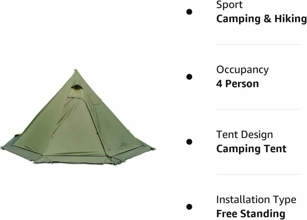 4 Persons 5lb Lightweight Tipi Hot Tents with Stove Jack, 73 Standing Room, Teepee Tent for Hunting Family Team Backpacking Camping Hiking