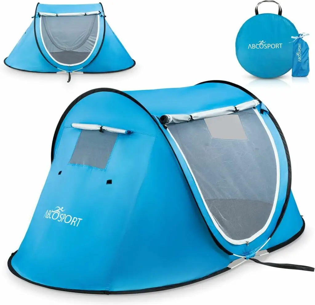 Abco Small Pop Up Tent and Automatic Instant Portable Cabana Beach Small Tent - 2 Person Pop Up Tent - 2 Doors Emergency Tent - Water-Resistant, UV Protection Sun Shelter with Carrying Bag (Sky Blue)