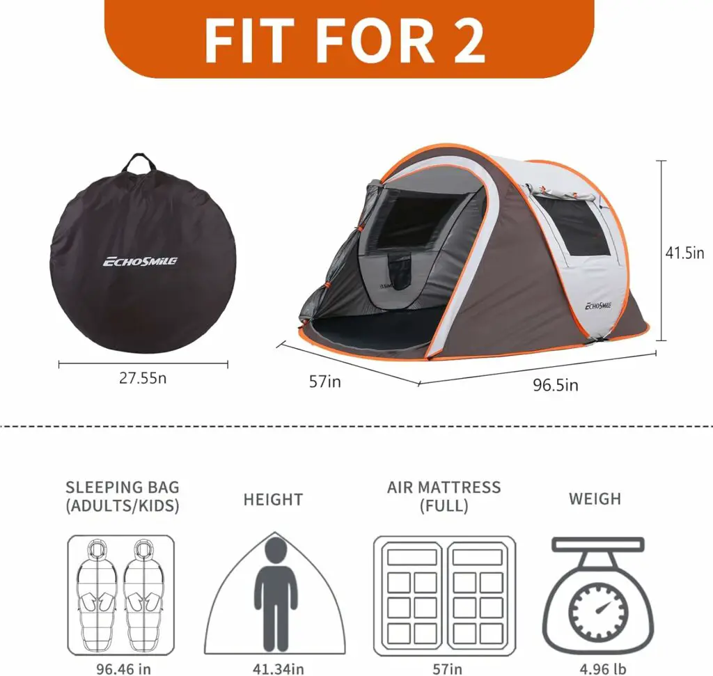 EchoSmile Camping Instant Tent, 2/4/6/8/10 Person Pop Up Tent, Water Resistant Dome Tent, Easy Setup for Camping Hiking and Outdoor, Portable Tent with Carry Bag, for 3 Seasons…