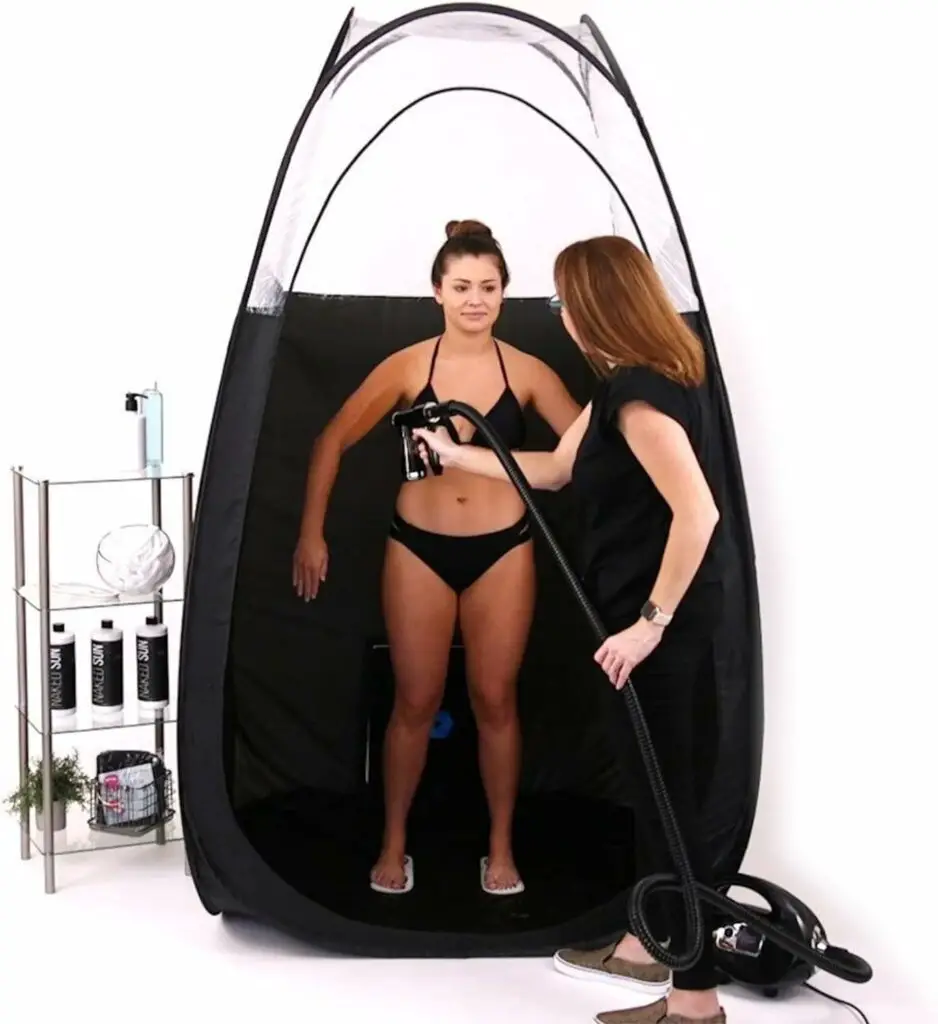 Naked Sun Black Spray Tan Tent - Pop Up Portable Professional Self Tanning Booth with Carry Bag Waterproof Floor and Extraction Fan Opening - Sunless Spray Tan Backdrop