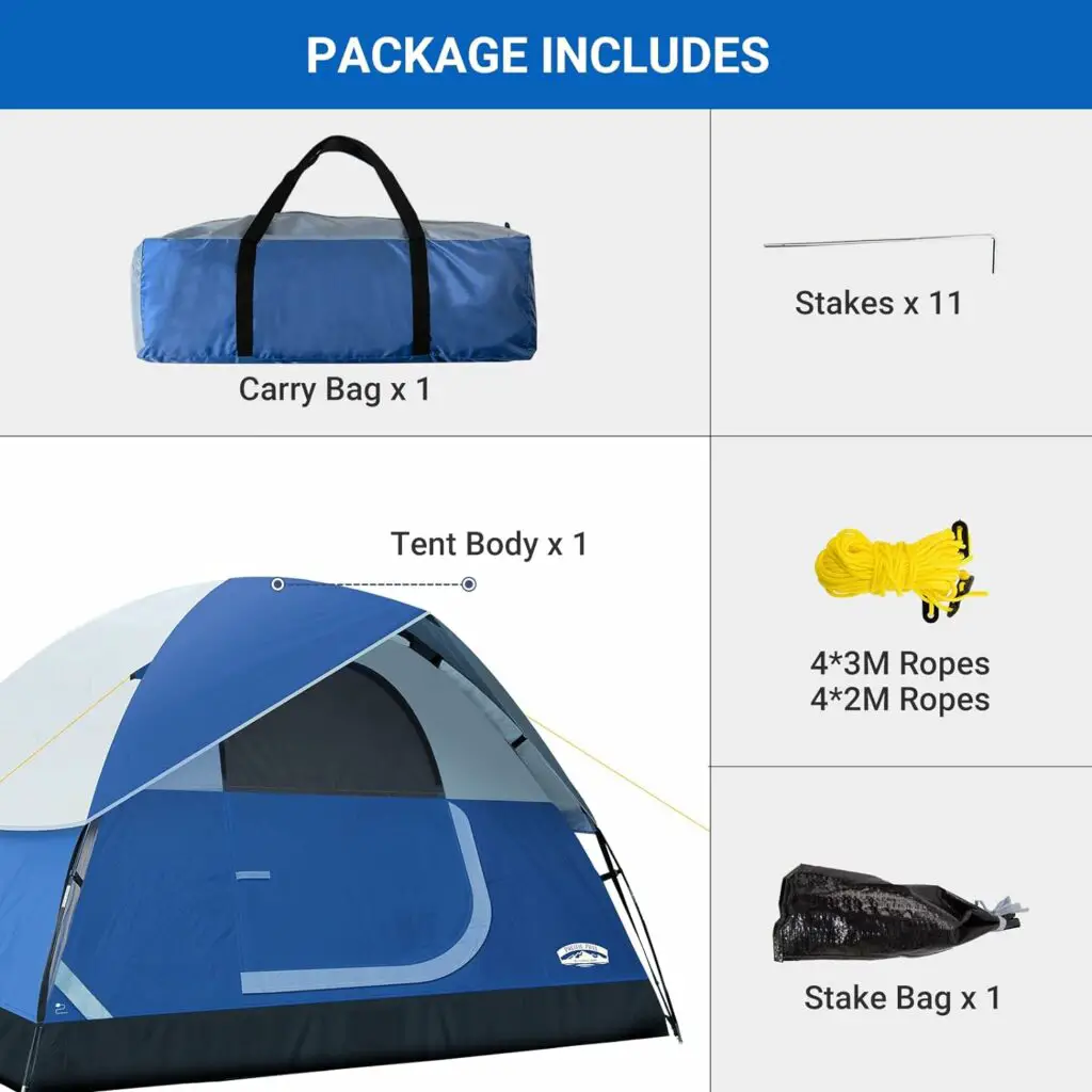 Pacific Pass 2/4/6 Person Family Dome Tent with Removable Rain Fly, Easy Setup for Camp Outdoor